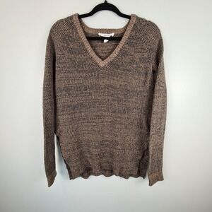 BCBGeneration Women's Sweater Small Brown Gray Pullover Side Slit V-Neck Cotton‎